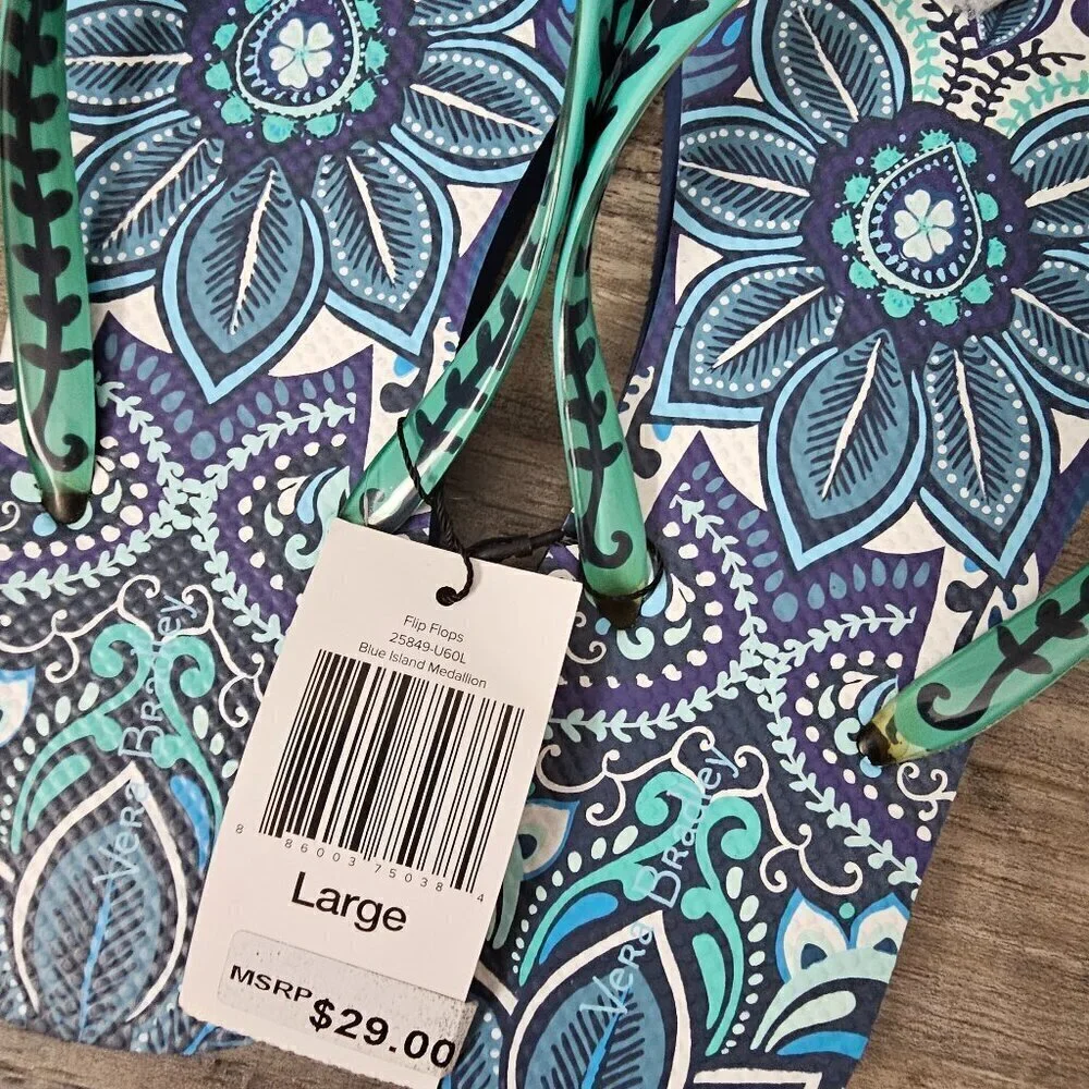 Vera Bradley Island Medallion Classic Flip Flop Blue Thong Sandals New